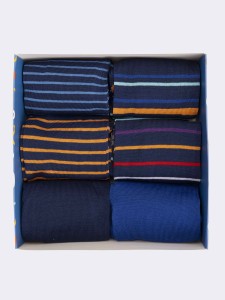 Geschenkbox mit 6 Paar Herren-Socken, Kurz, Muster Mix Streifen, aus Frischer Baumwolle