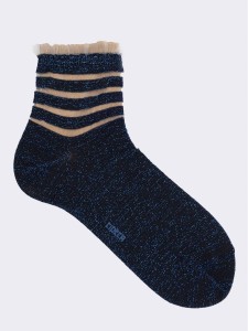 Crew socks patterned transparent lurex lines with rouche