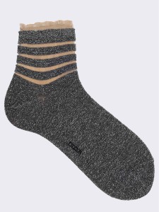 Crew socks patterned transparent lurex lines with rouche