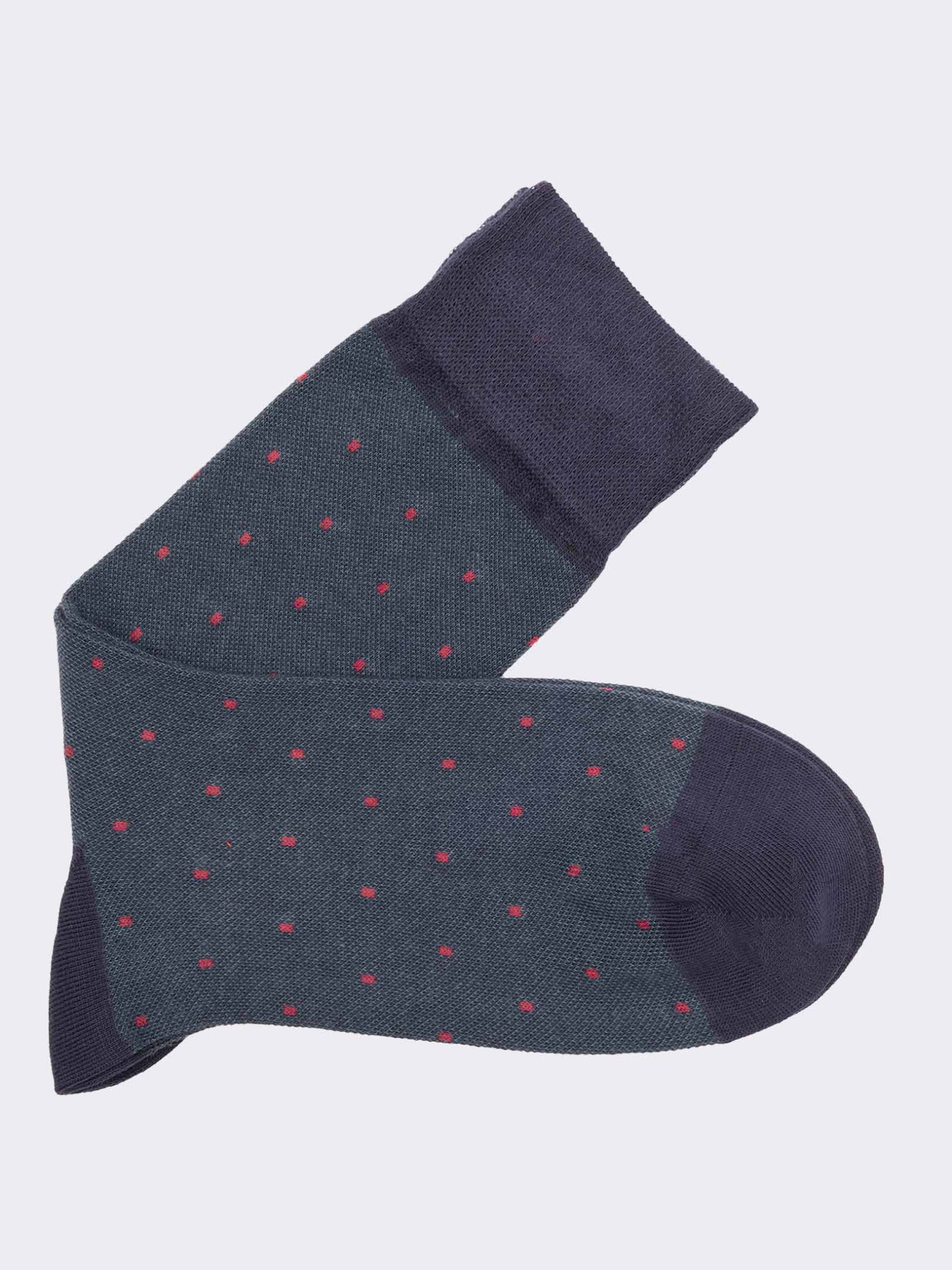 Men's Long Socks with Polka Dot Pattern in Warm Cotton - Made in Italy