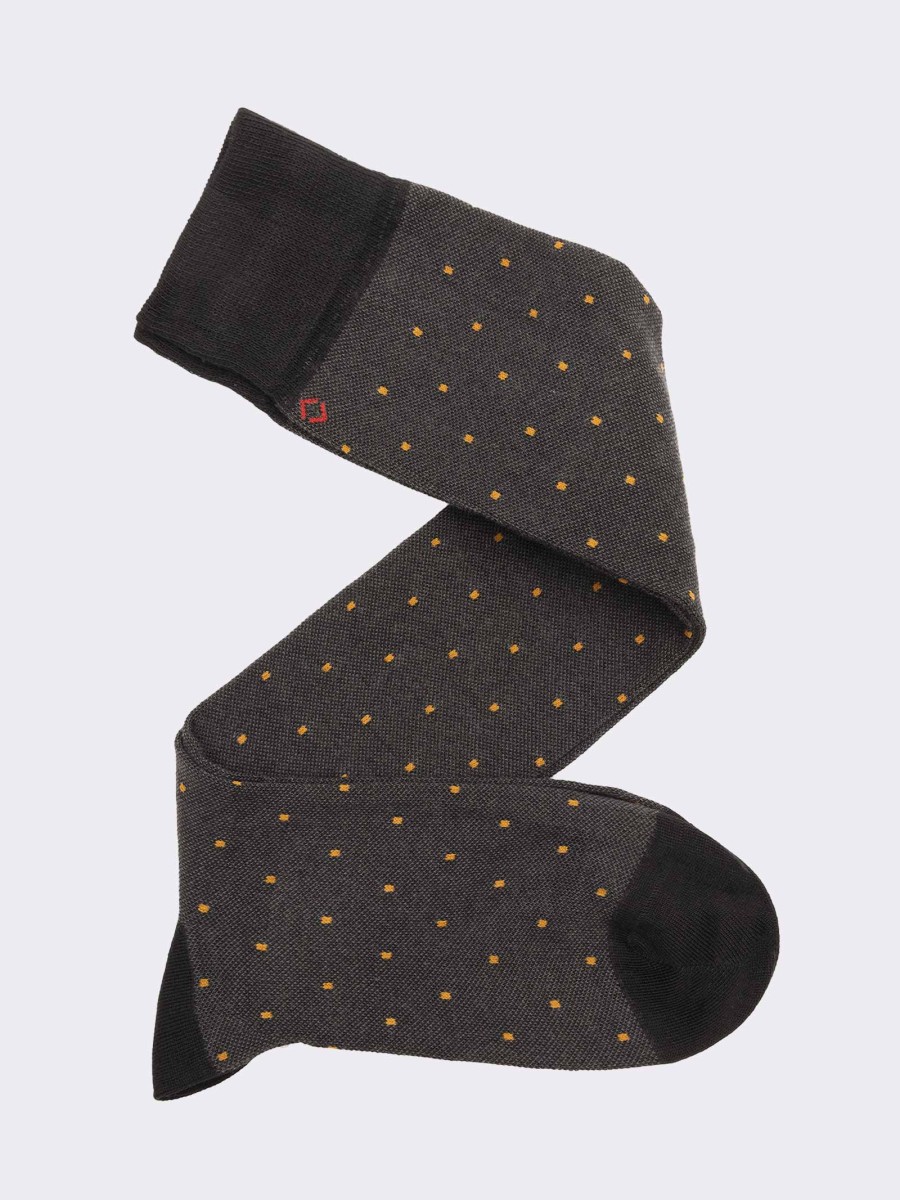 Men's Long Socks with Polka Dot Pattern in Warm Cotton - Made in Italy