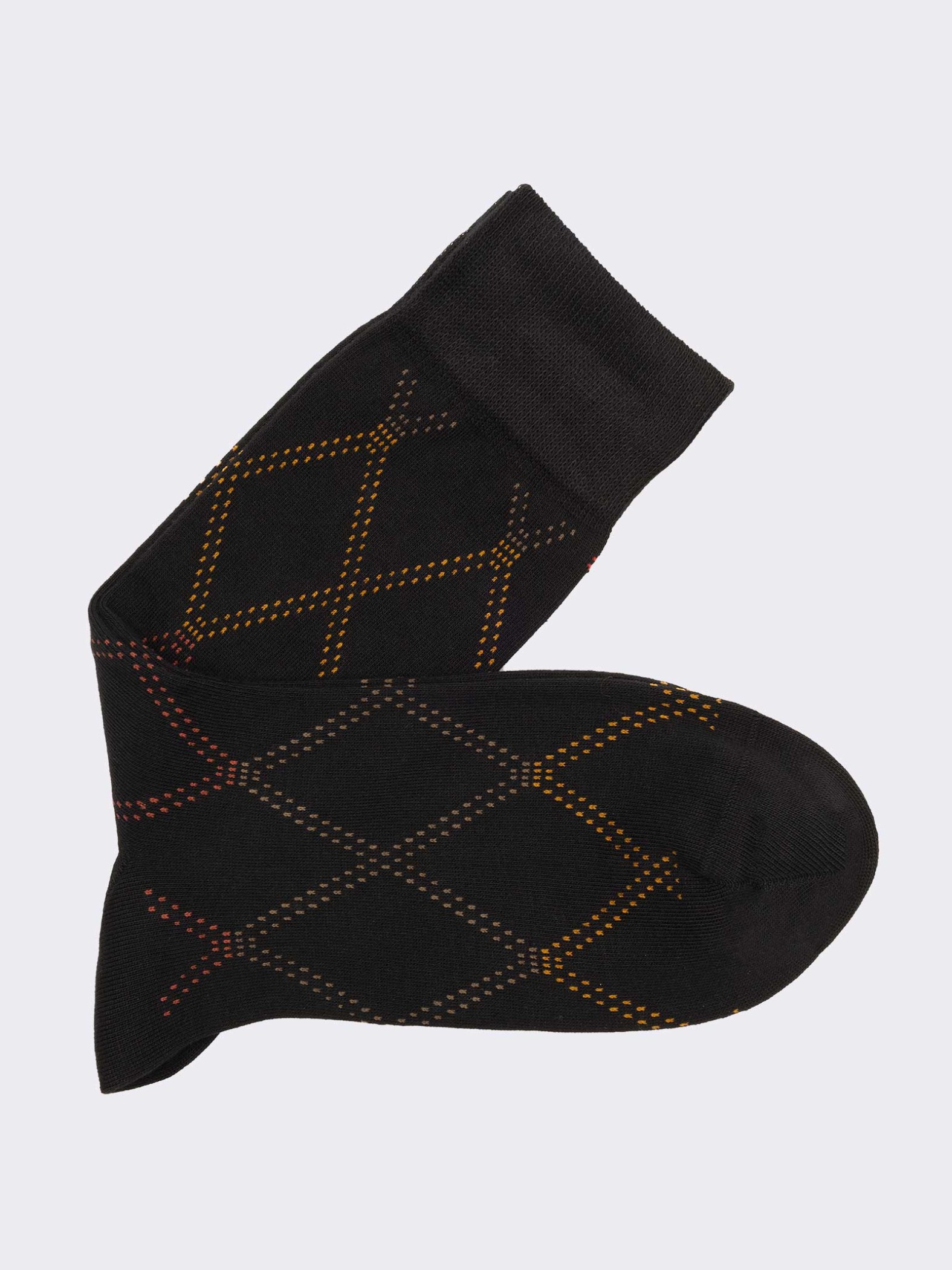 Men's Short Socks with Diamond Pattern in Warm Cotton, Made in Italy