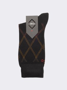 Men's Short Socks with Diamond Pattern in Warm Cotton, Made in Italy