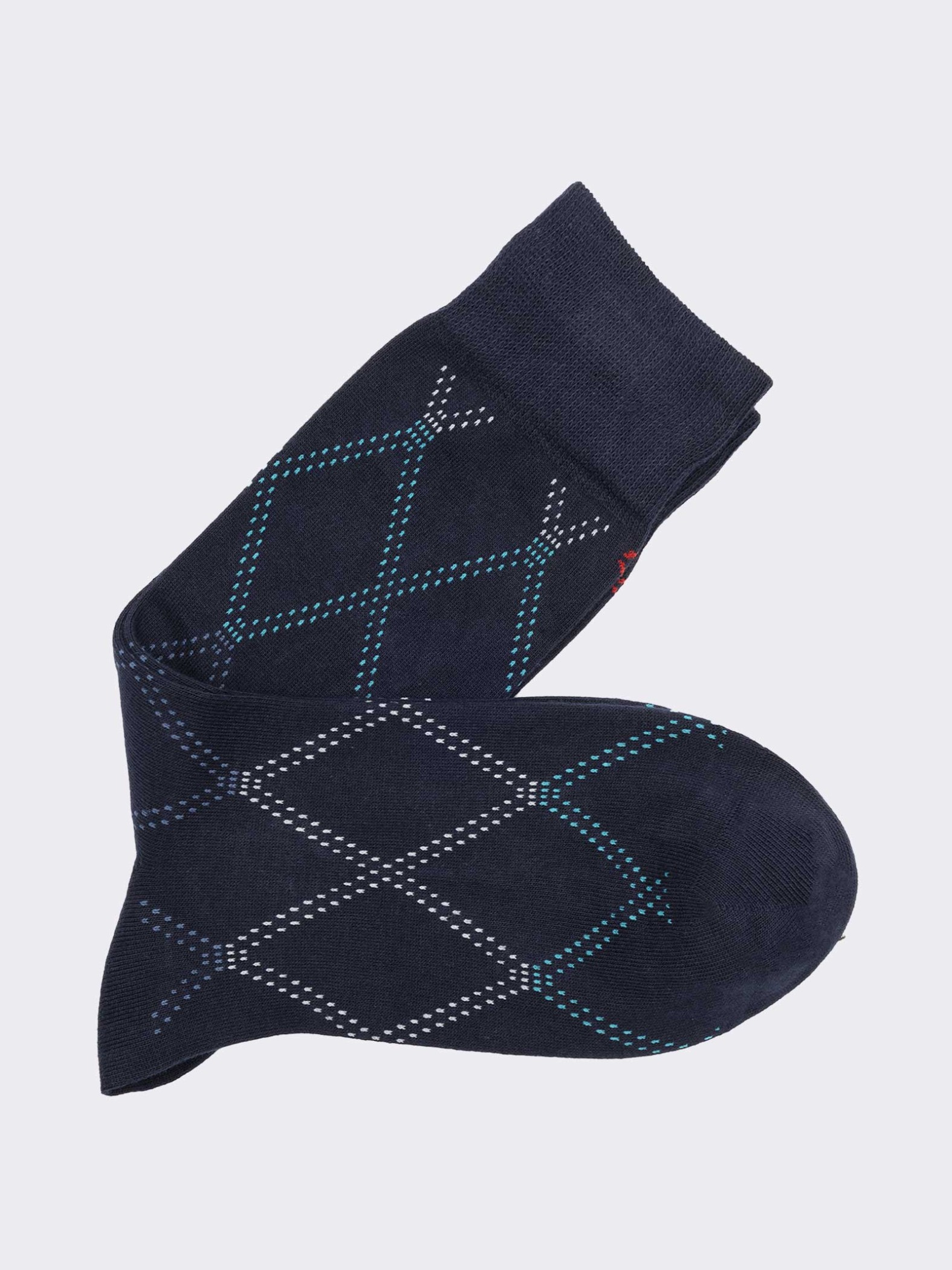 Men's Short Socks with Diamond Pattern in Warm Cotton, Made in Italy