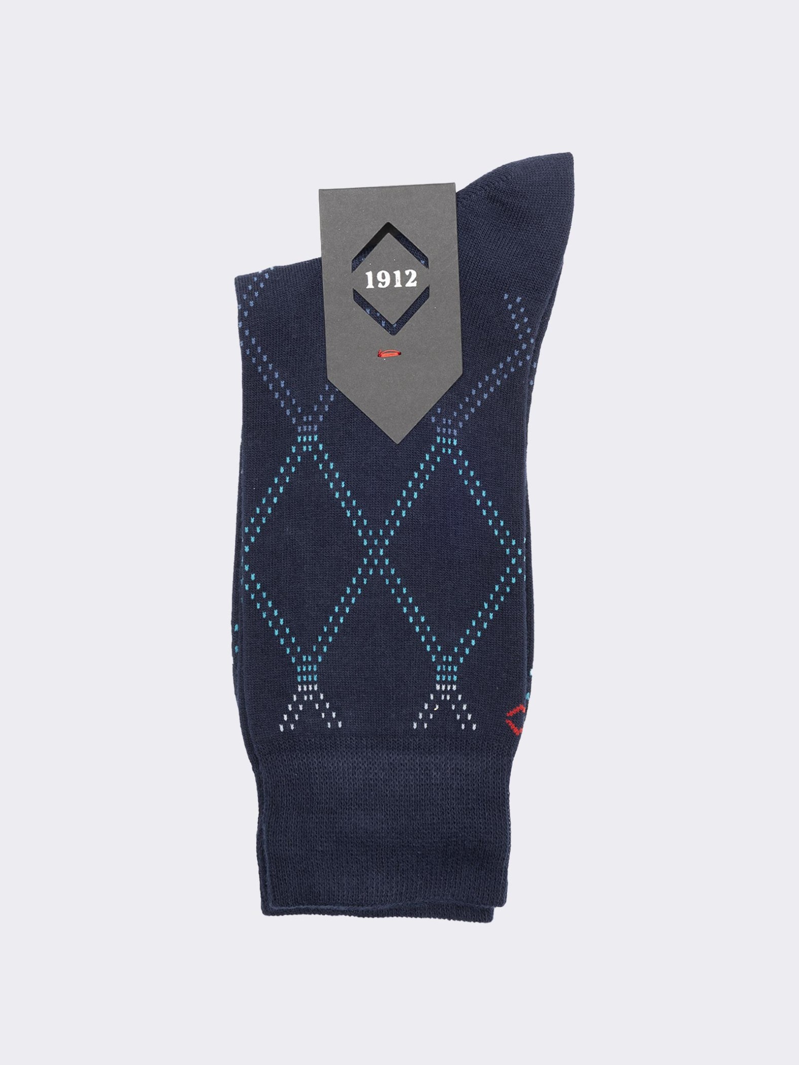 Men's Short Socks with Diamond Pattern in Warm Cotton, Made in Italy