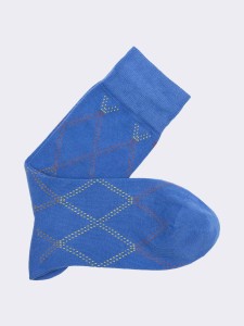 Men's Short Socks with Diamond Pattern in Warm Cotton, Made in Italy