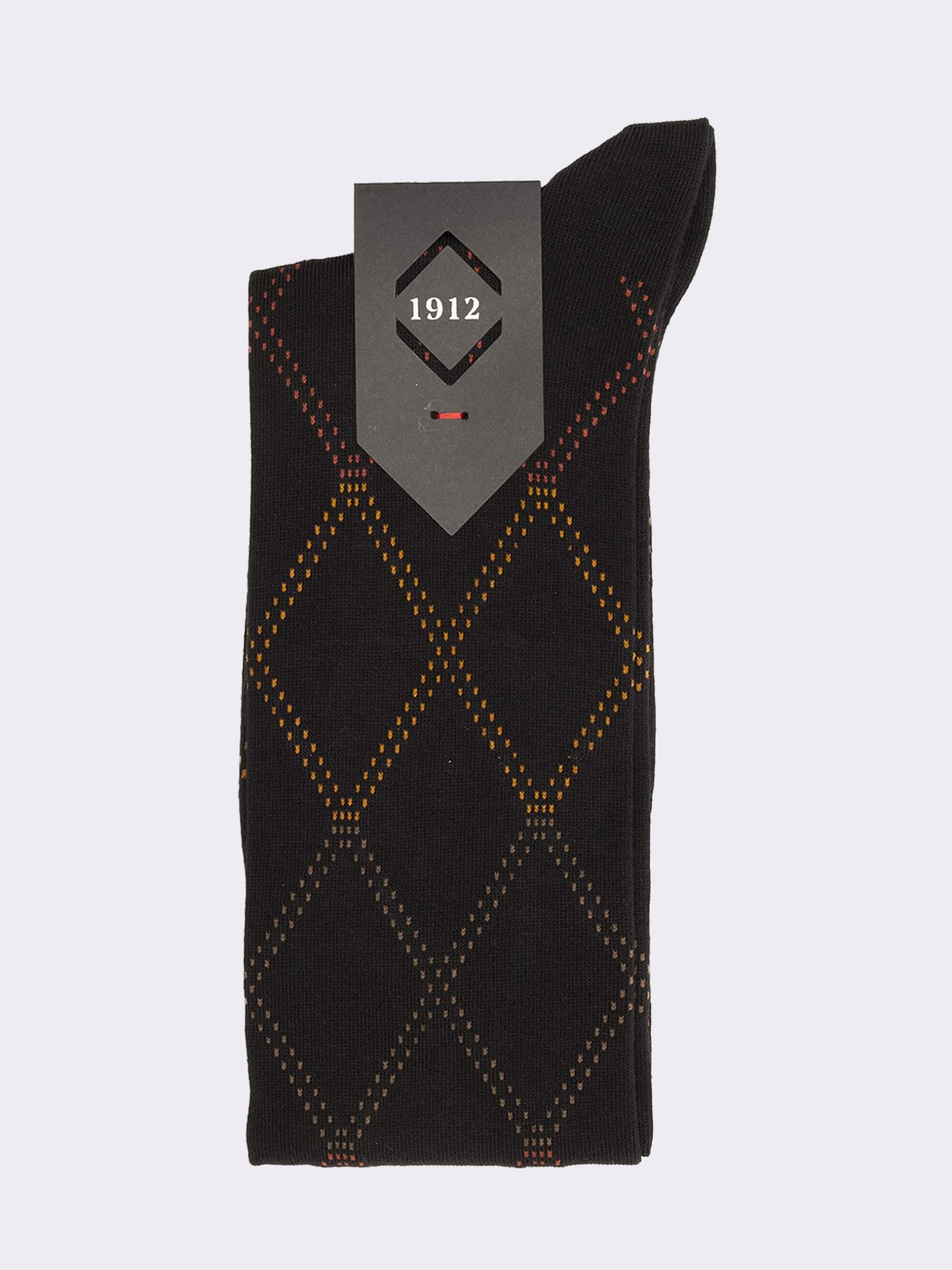 Men's Knee-High Socks with Diamond Pattern in Warm Cotton - Made in Italy