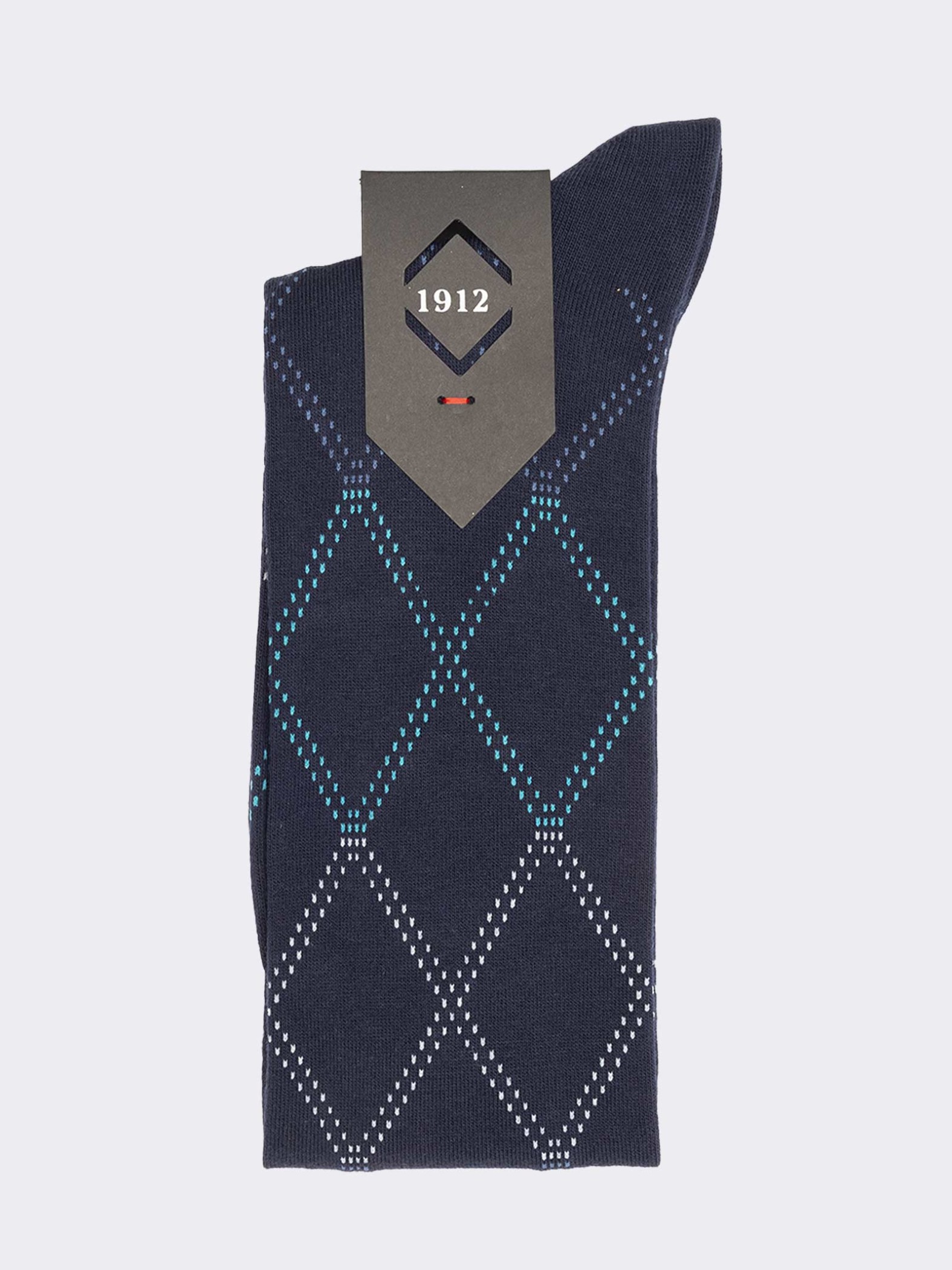 Men's Knee-High Socks with Diamond Pattern in Warm Cotton - Made in Italy