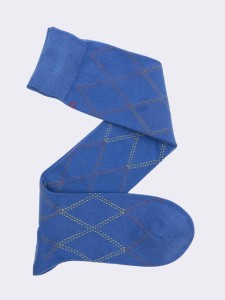 Men's Knee-High Socks with Diamond Pattern in Warm Cotton - Made in Italy