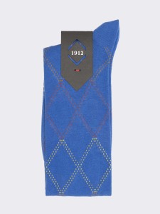 Men's Knee-High Socks with Diamond Pattern in Warm Cotton - Made in Italy