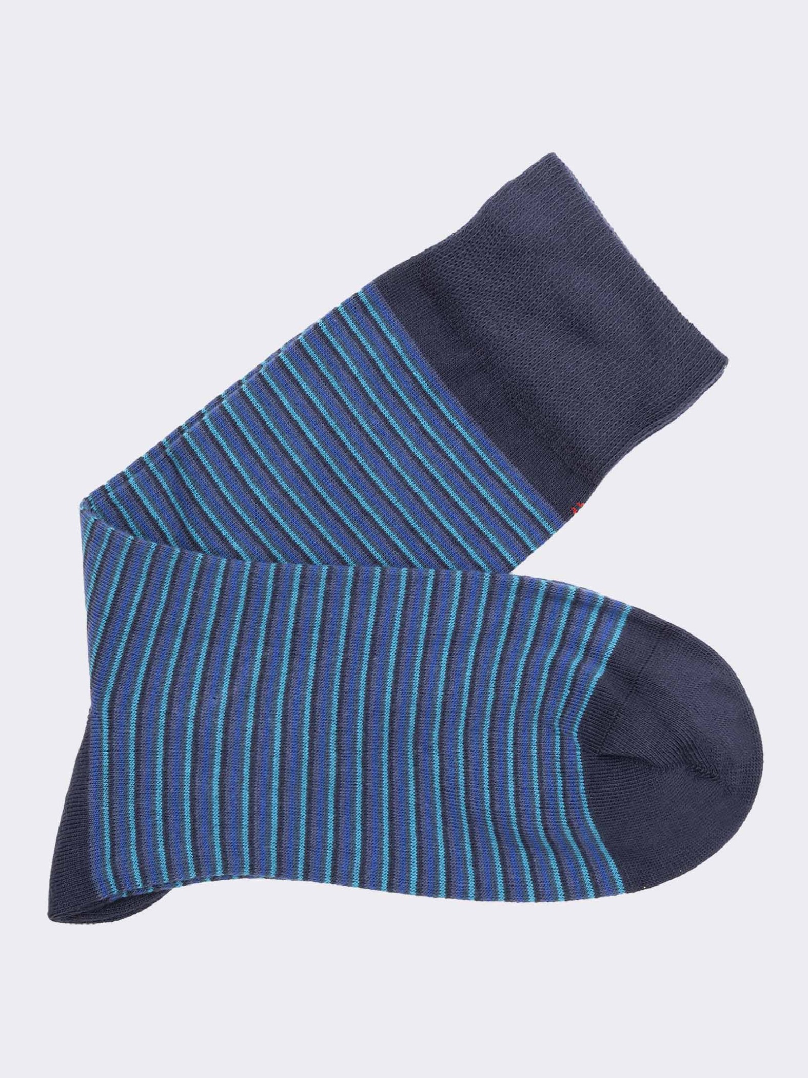 Men's Over-the-Calf Multistripe Socks in Warm Cotton - Made in Italy