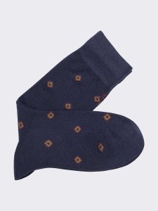 Men's Long Socks with Mini Rhombus in Warm Cotton - Made in Italy