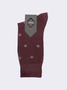 Men's Long Socks with Mini Rhombus in Warm Cotton - Made in Italy