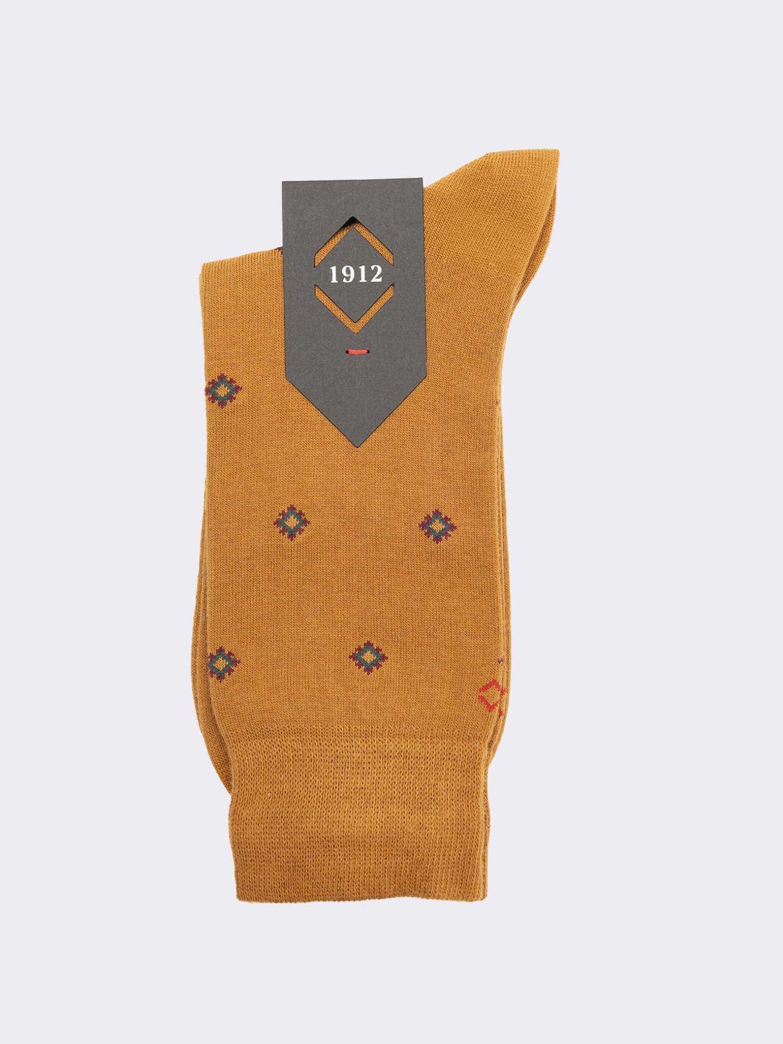 Men's Long Socks with Mini Rhombus in Warm Cotton - Made in Italy