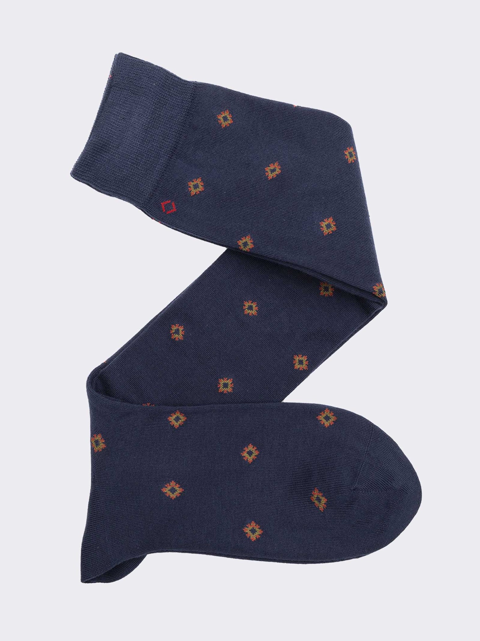 Men's Over-the-Calf Socks with Tie-Inspired Pattern in Warm Cotton - Made in Italy