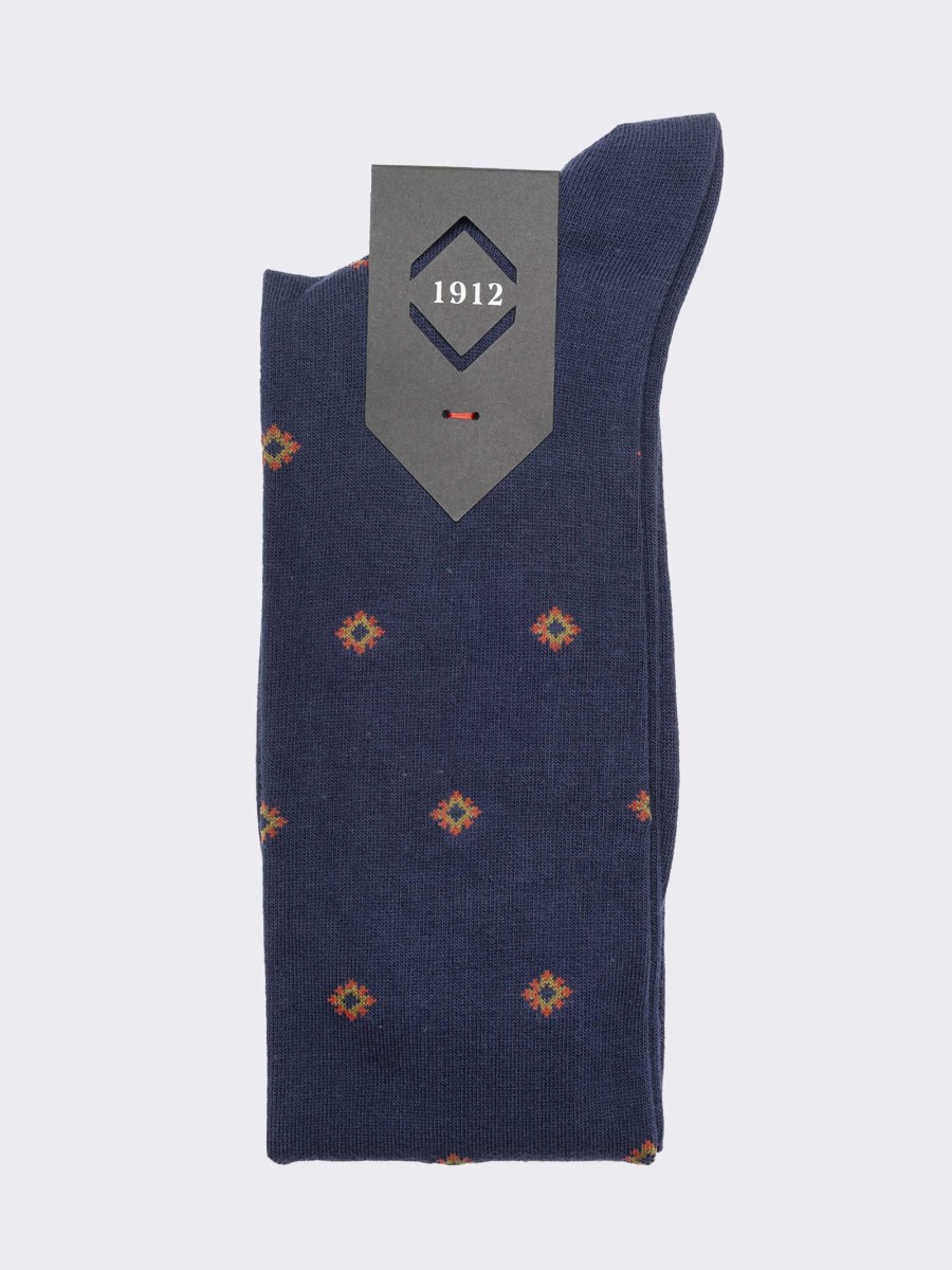 Men's Over-the-Calf Socks with Tie-Inspired Pattern in Warm Cotton - Made in Italy