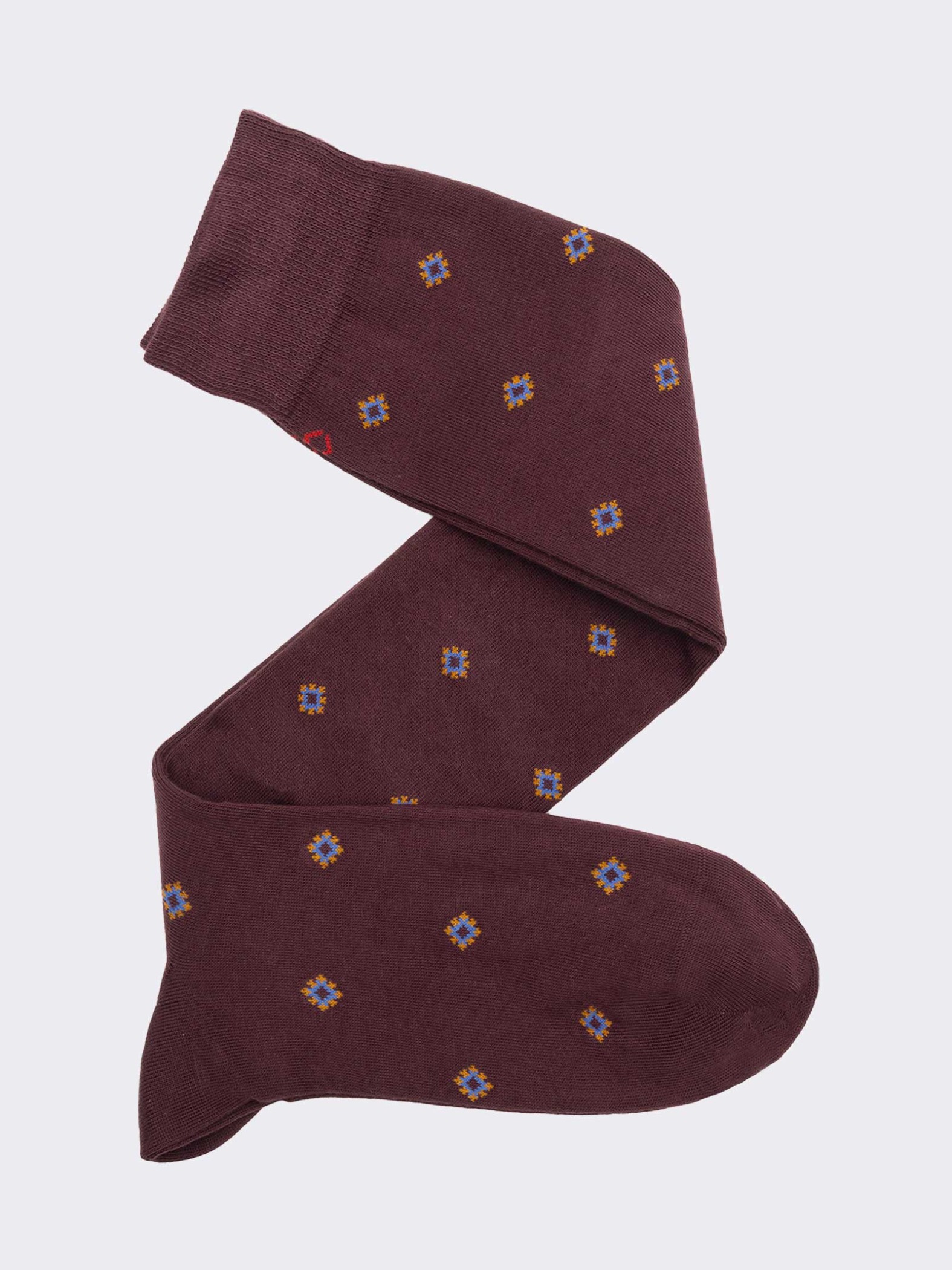 Men's Over-the-Calf Socks with Tie-Inspired Pattern in Warm Cotton - Made in Italy