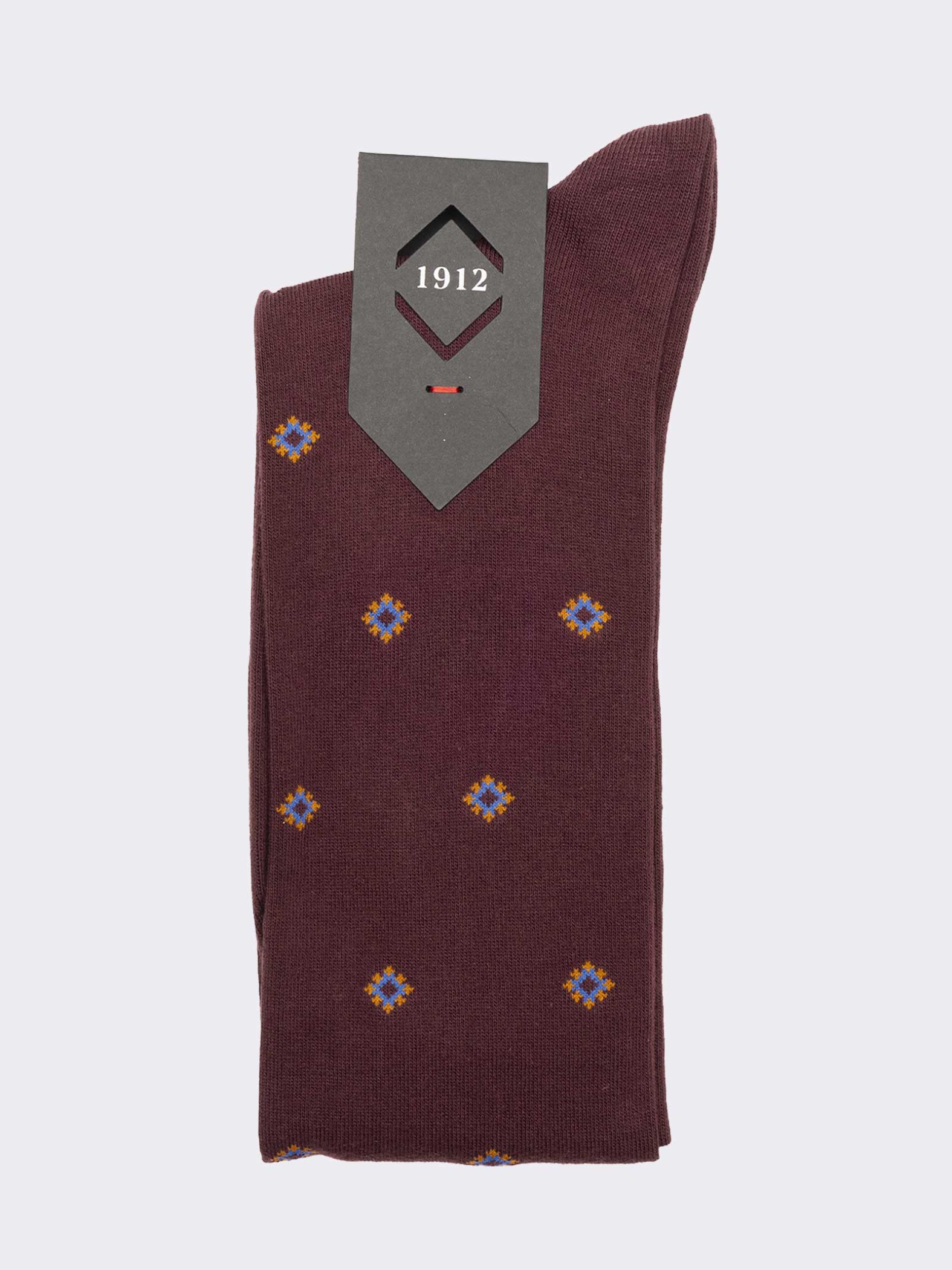 Men's Over-the-Calf Socks with Tie-Inspired Pattern in Warm Cotton - Made in Italy