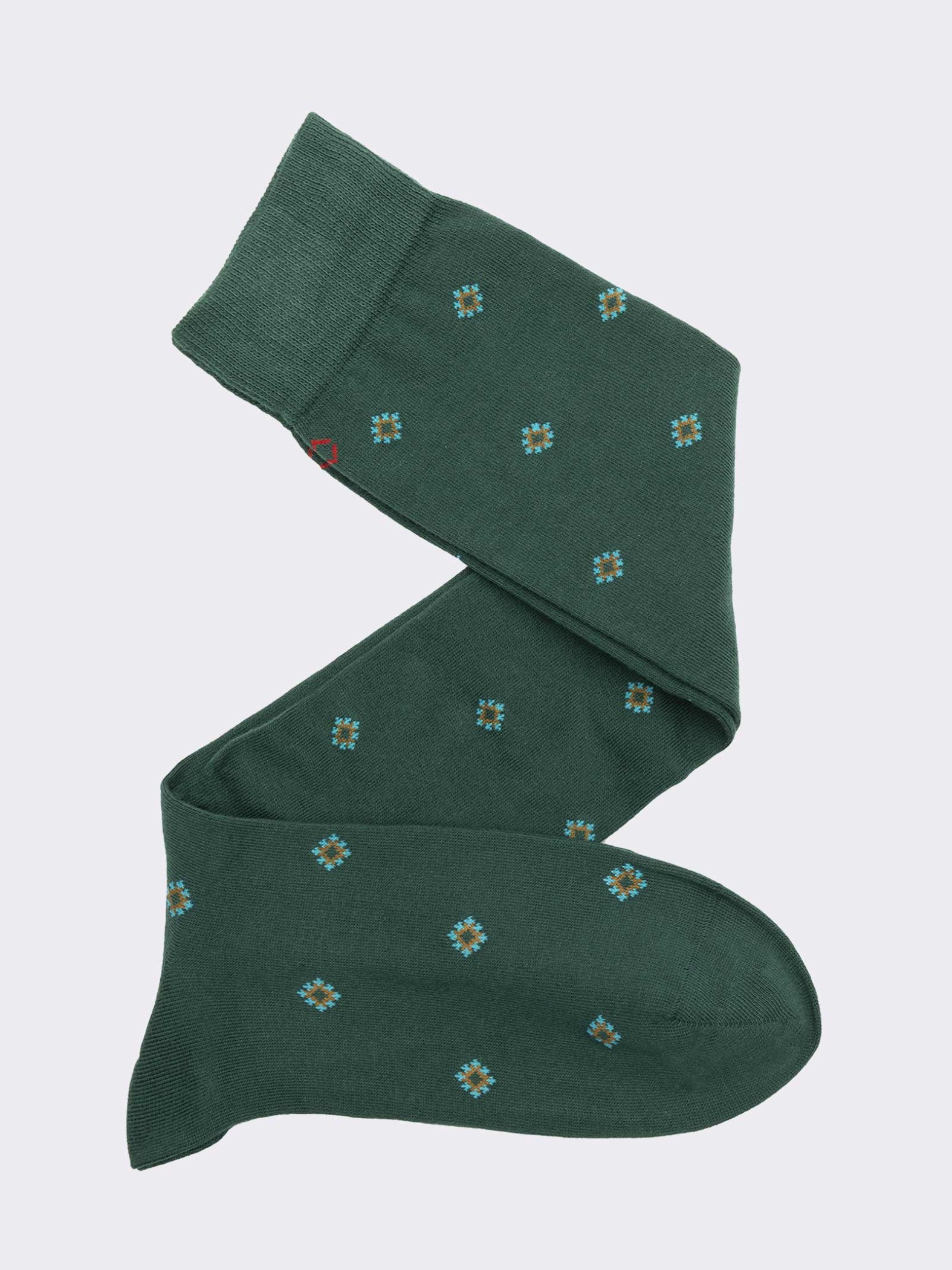 Men's Over-the-Calf Socks with Tie-Inspired Pattern in Warm Cotton - Made in Italy