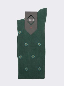 Men's Over-the-Calf Socks with Tie-Inspired Pattern in Warm Cotton - Made in Italy