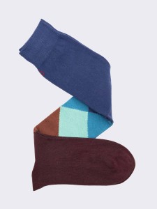 Men's Patterned Knee-High Socks with Tie Design in Warm Cotton - Made in Italy