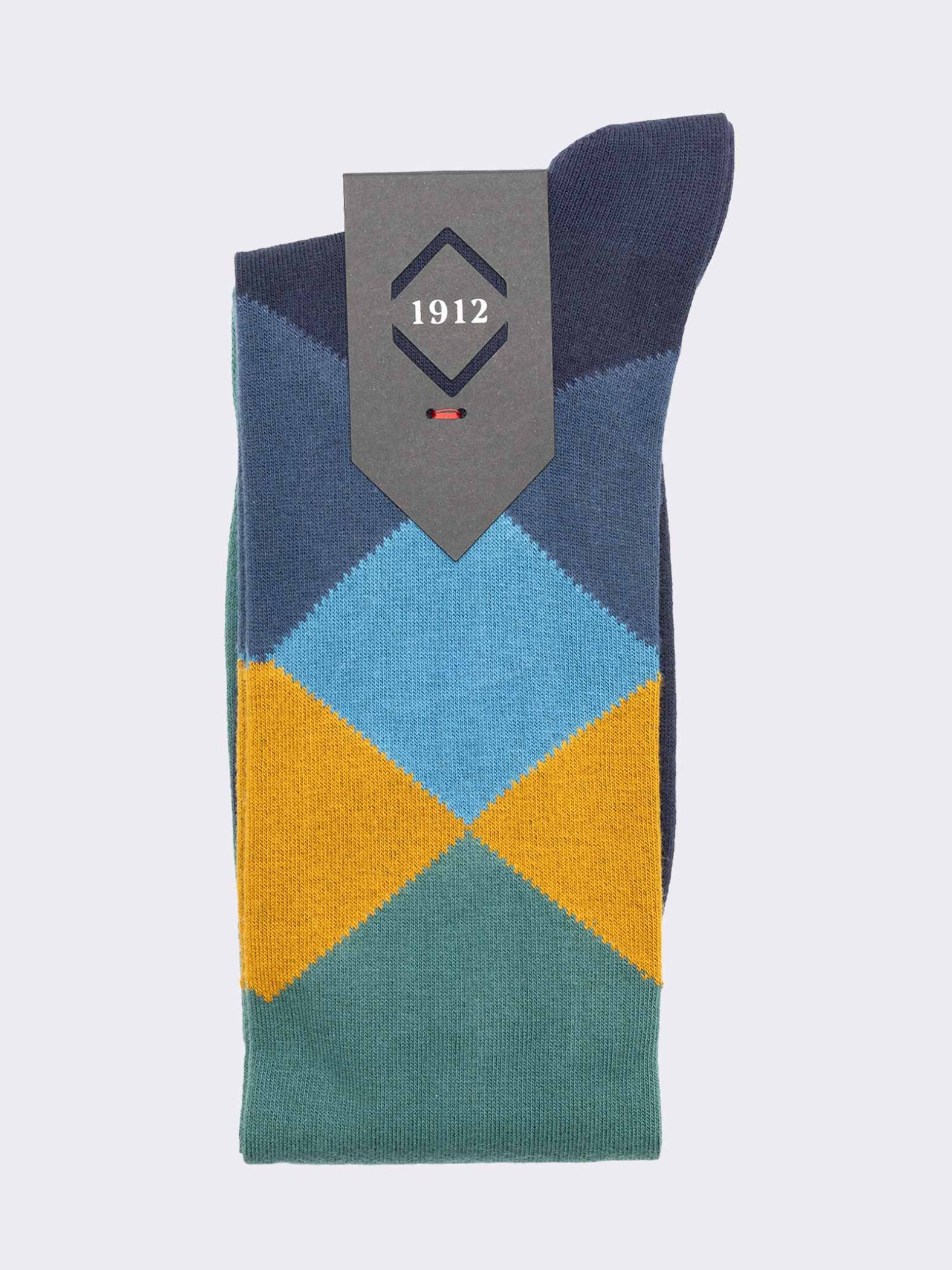 Men's Patterned Knee-High Socks with Tie Design in Warm Cotton - Made in Italy