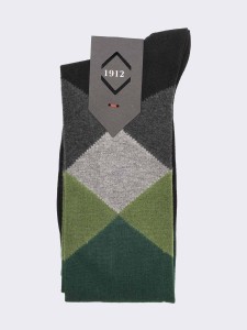 Men's Patterned Knee-High Socks with Tie Design in Warm Cotton - Made in Italy