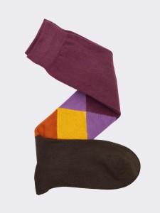 Men's Patterned Knee-High Socks with Tie Design in Warm Cotton - Made in Italy