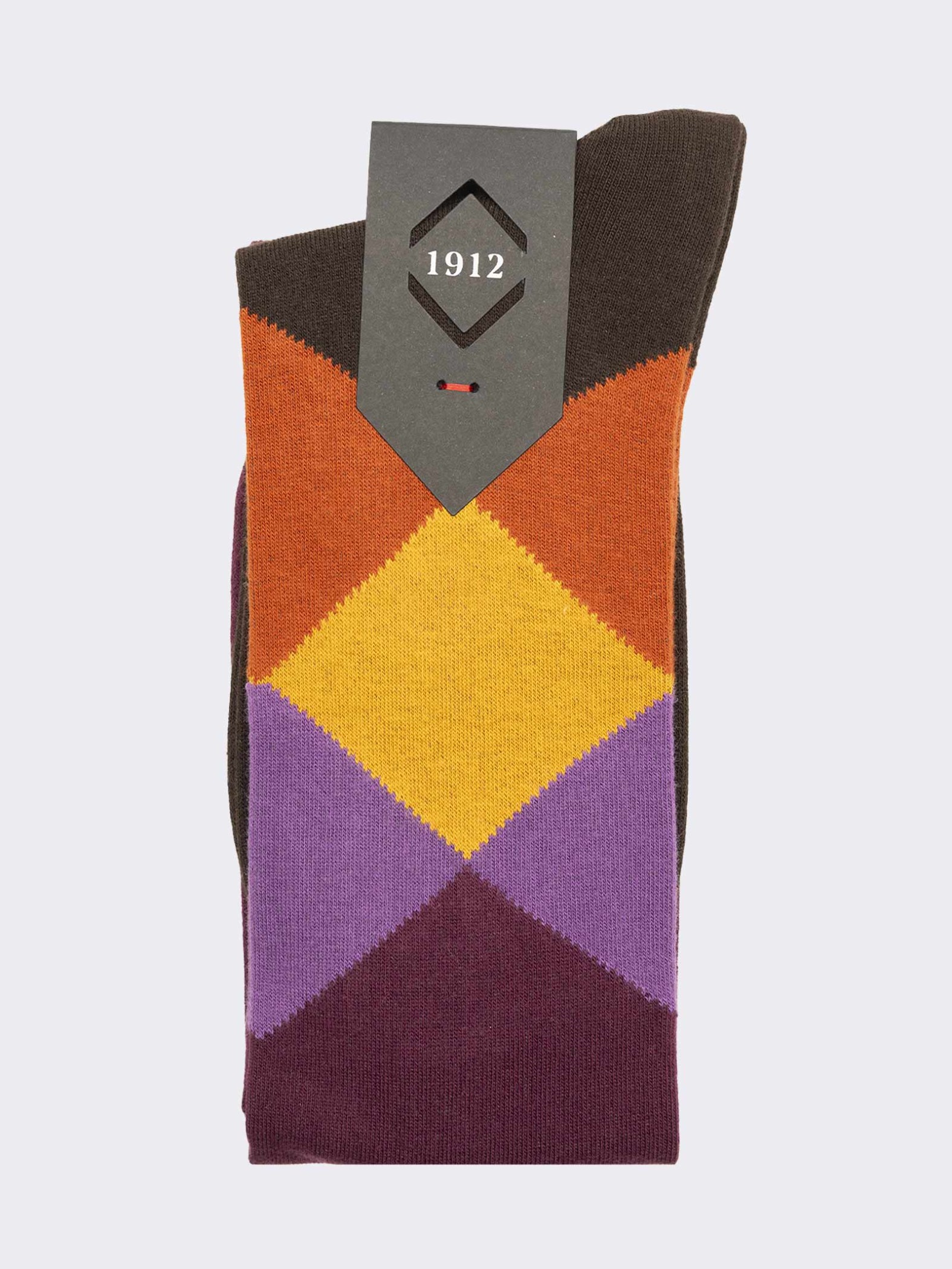 Men's Patterned Knee-High Socks with Tie Design in Warm Cotton - Made in Italy