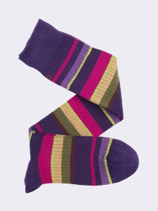 Men's Long Socks with Colorful Stripes in Warm Cotton - Made in Italy