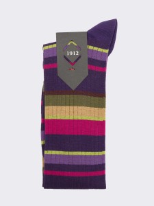 Men's Long Socks with Colorful Stripes in Warm Cotton - Made in Italy