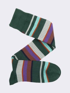 Men's Long Socks with Colorful Stripes in Warm Cotton - Made in Italy