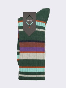 Men's Long Socks with Colorful Stripes in Warm Cotton - Made in Italy