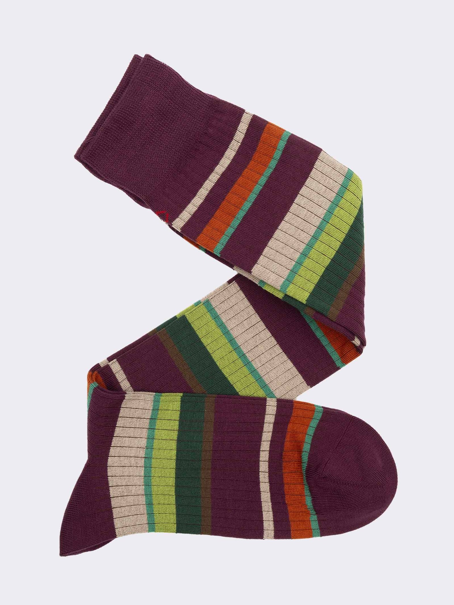 Men's Long Socks with Colorful Stripes in Warm Cotton - Made in Italy