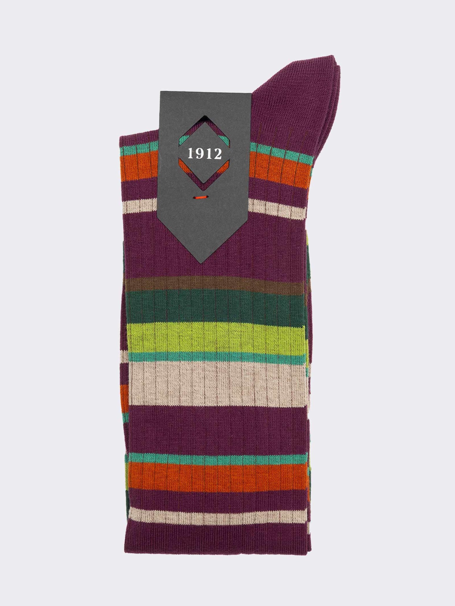 Men's Long Socks with Colorful Stripes in Warm Cotton - Made in Italy