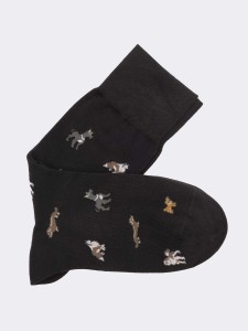 Men’s Short Socks with Dog Patterns in Warm Cotton - Made in Italy