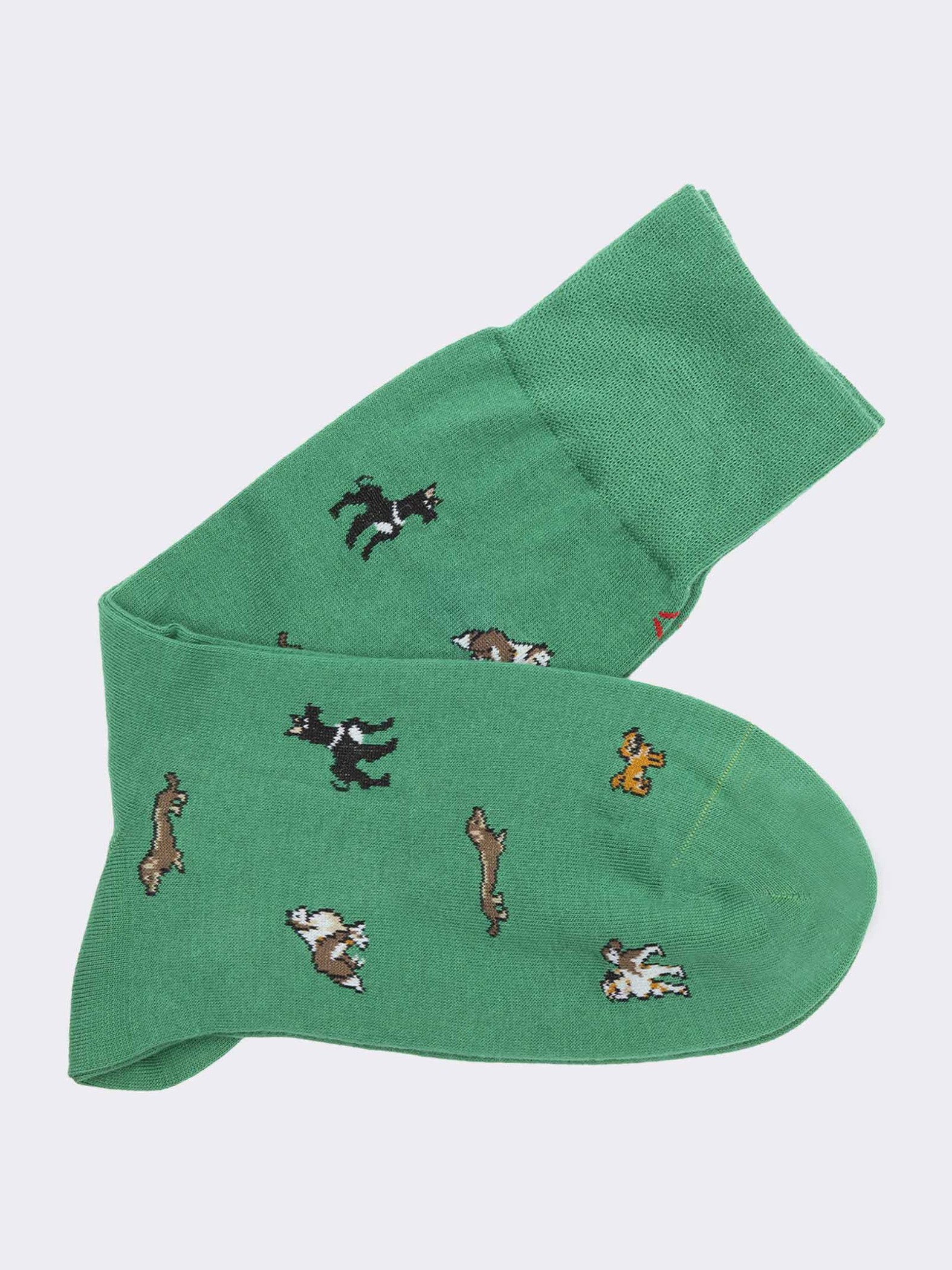 Men’s Short Socks with Dog Patterns in Warm Cotton - Made in Italy