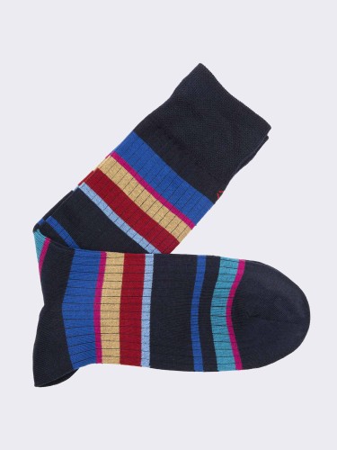 Men's Long Multicolored Striped Socks in Warm Cotton - Made in Italy