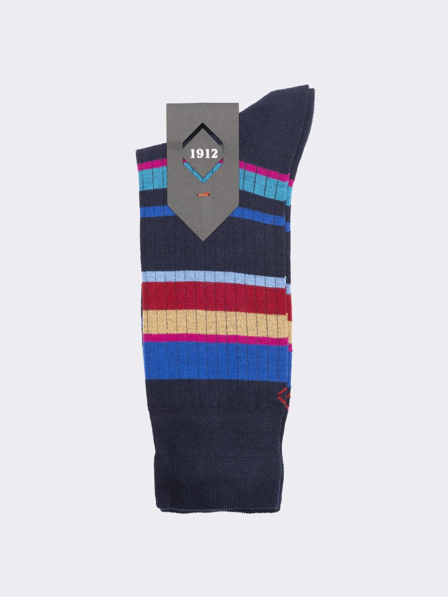 Men's Long Multicolored Striped Socks in Warm Cotton - Made in Italy