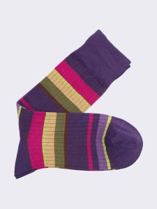 Men's Long Multicolored Striped Socks in Warm Cotton - Made in Italy