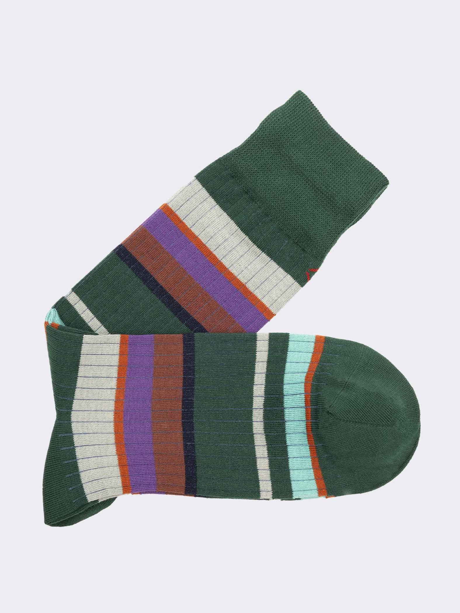 Men's Long Multicolored Striped Socks in Warm Cotton - Made in Italy