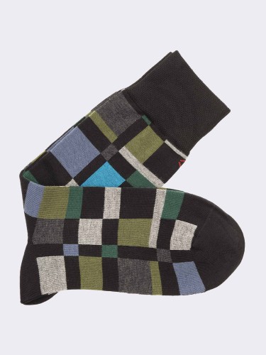 Herren-Karomuster-Socken aus warmem Baumwollstoff - Made in Italy