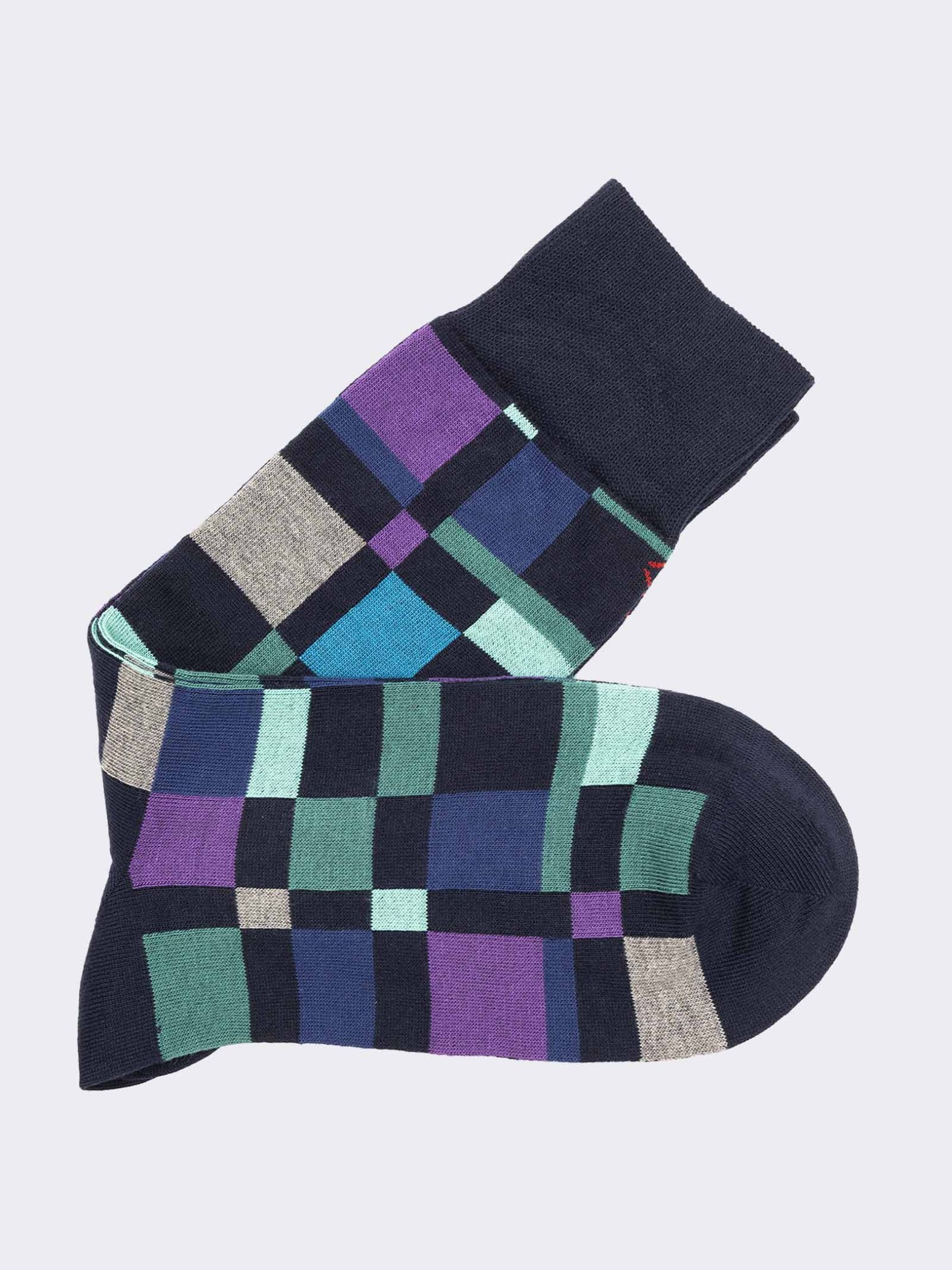 Herren-Karomuster-Socken aus warmem Baumwollstoff - Made in Italy