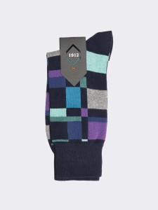 Herren-Karomuster-Socken aus warmem Baumwollstoff - Made in Italy