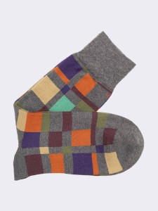 Herren-Karomuster-Socken aus warmem Baumwollstoff - Made in Italy