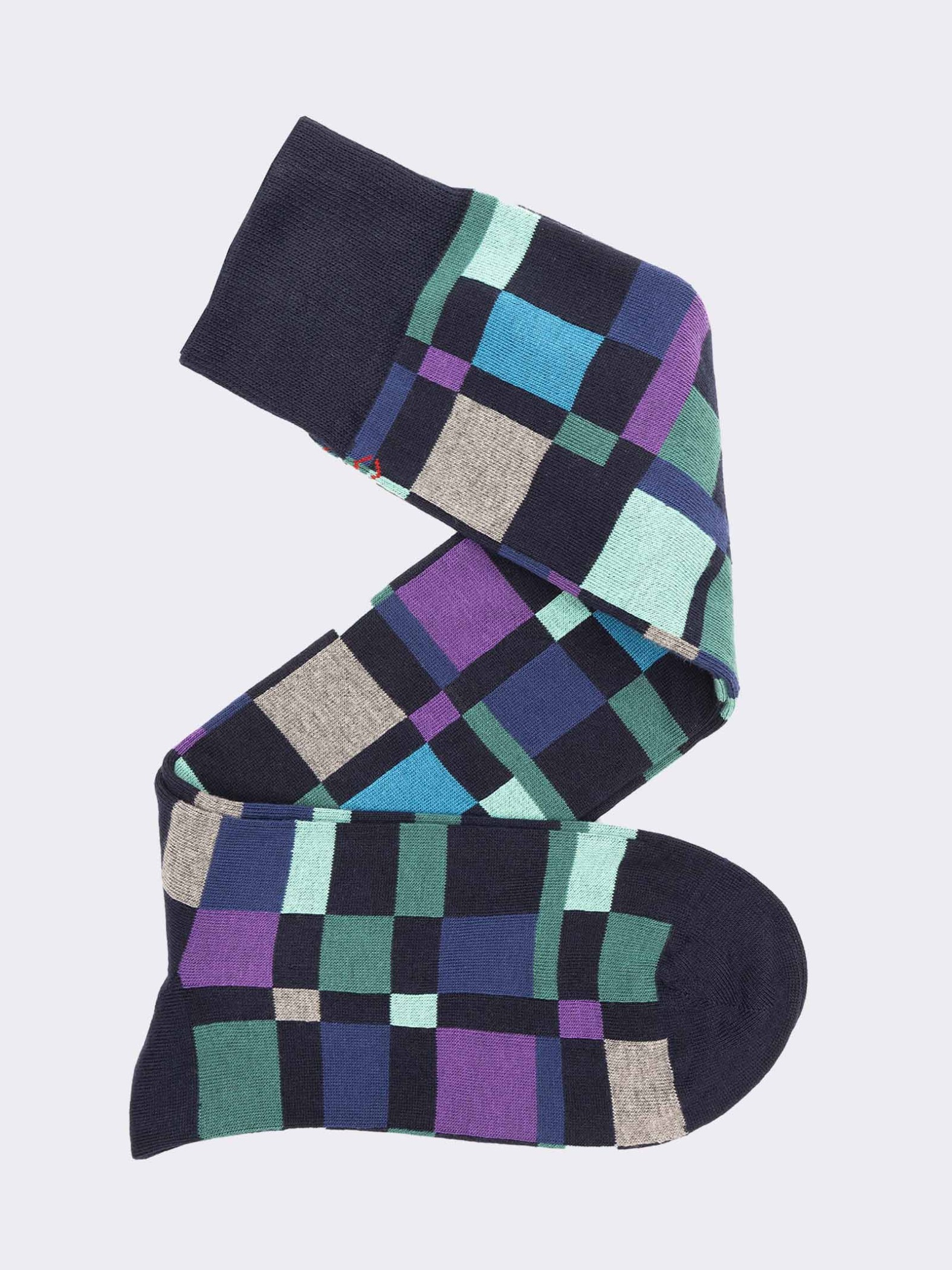 Men's Long Plaid Socks in Warm Cotton - Made in Italy