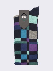 Men's Long Plaid Socks in Warm Cotton - Made in Italy