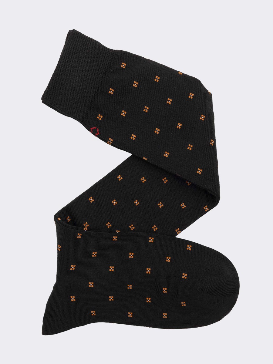 Men's Long Socks with Tie Pattern in Warm Cotton - Made in Italy