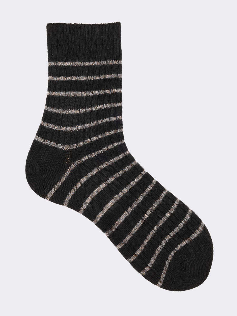 Women's Short Striped Cashmere Blend Socks - Made in Italy