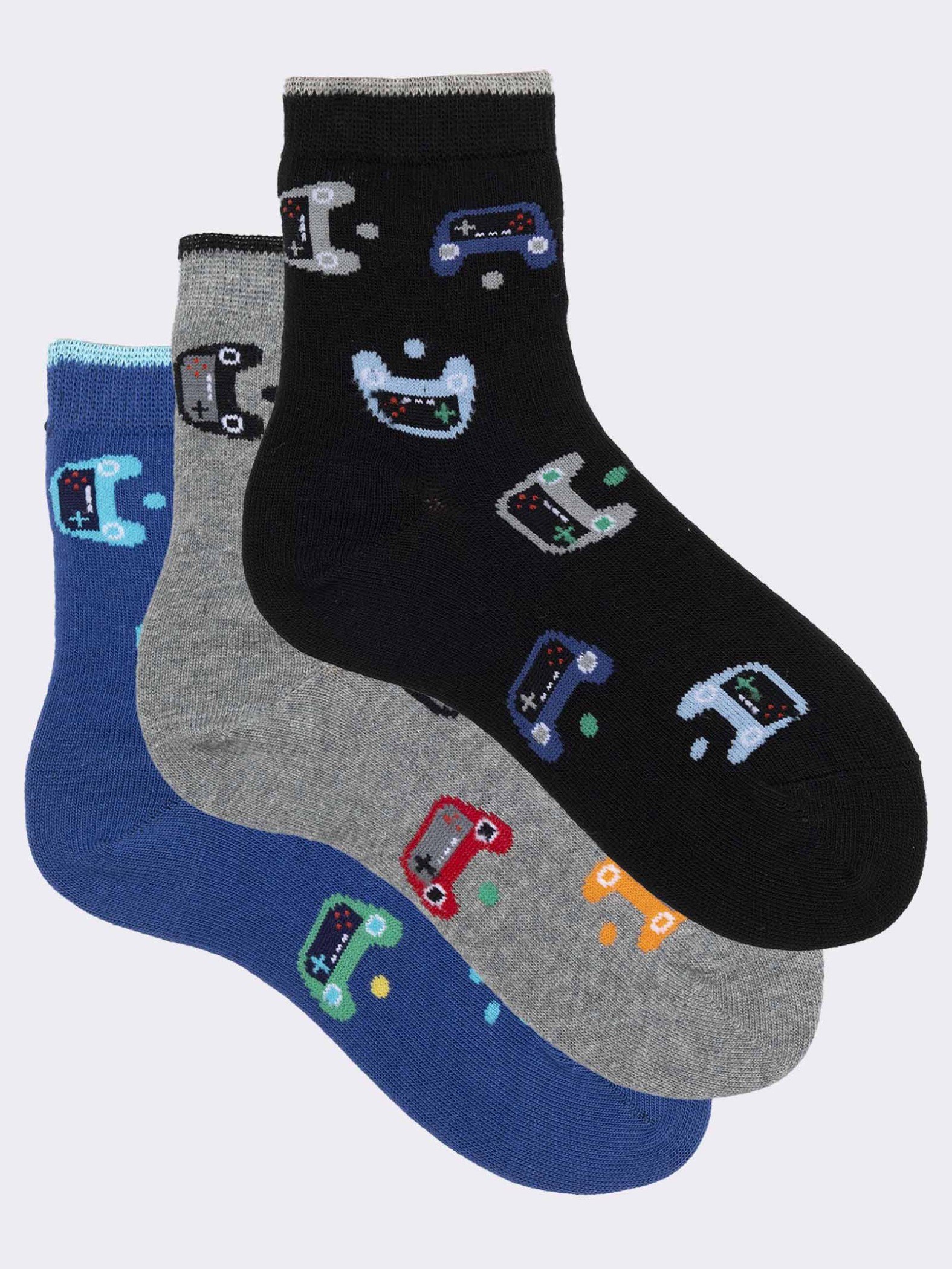 Boys' Short Socks with Video Game Patterns in Warm Cotton